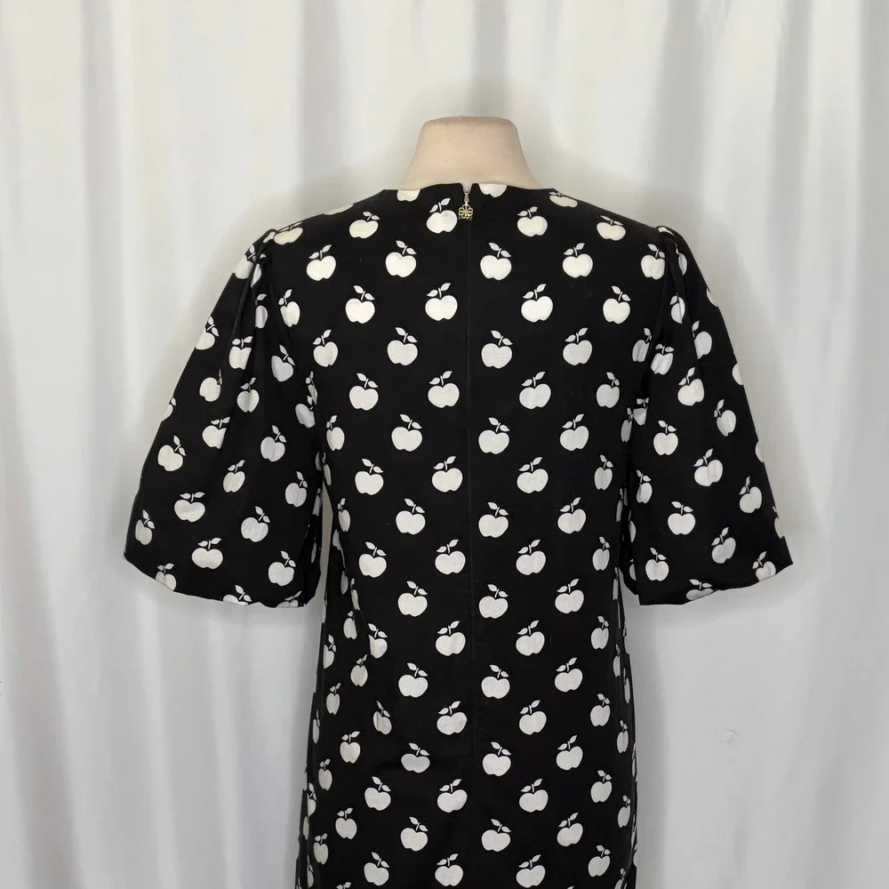 KATE SPADE New York Apple Toss Taxi Dress Puff Sleeve Lined Black White Size 8